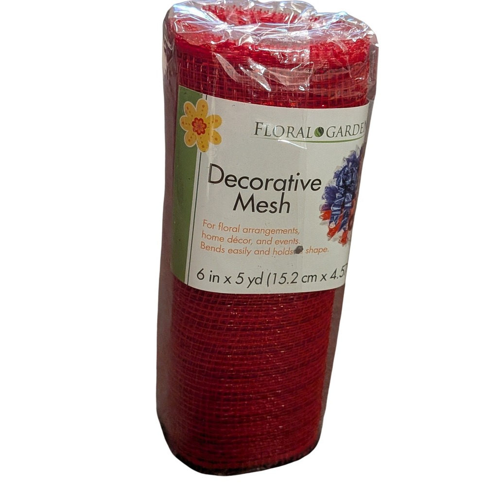 Floral Garden Red Decorative‎ Mesh Metallic Tinsel 6in x 5yd Roll Craft Wreath